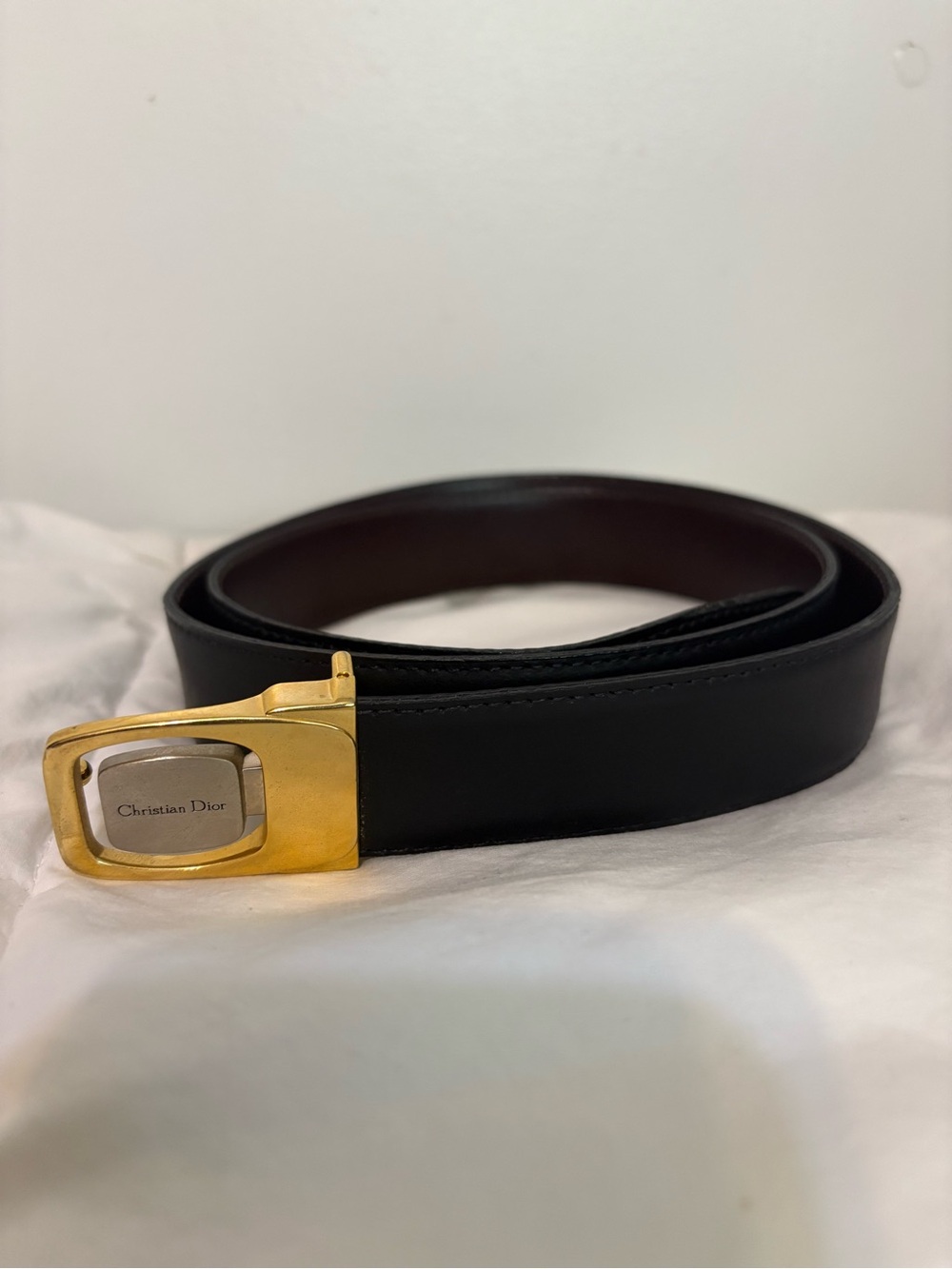 Dior Black Leather Belt with Gold-Tone Signature Buckle
